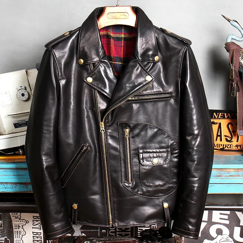 

shipping.Brand Free Oil wax horsehide coat,quality genuine leather motor biker Jacket,fashion clothing.wholesales.