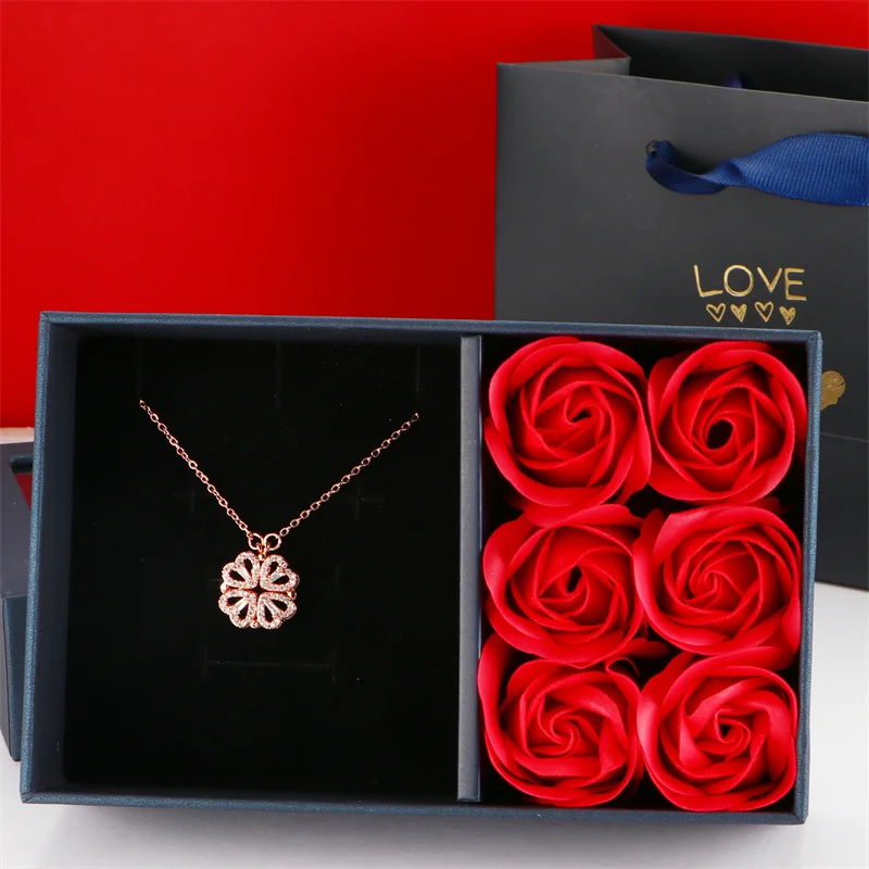 Four Leaf Clover Necklace Dainty Magnetic Heart Necklace for Her with  Rose Box for Mother's Day Gift conjuntos de joyas