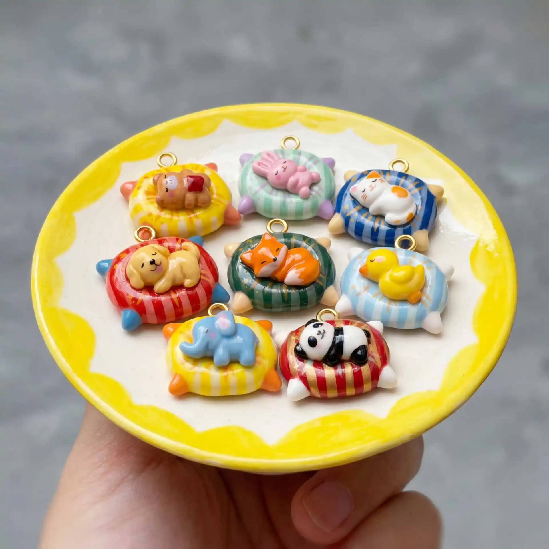 5Pcs Cute Sleeping Animal Charms Bear Dog Rabbit Koala Frog Pendants DIY Handmade Jewelry Supplies