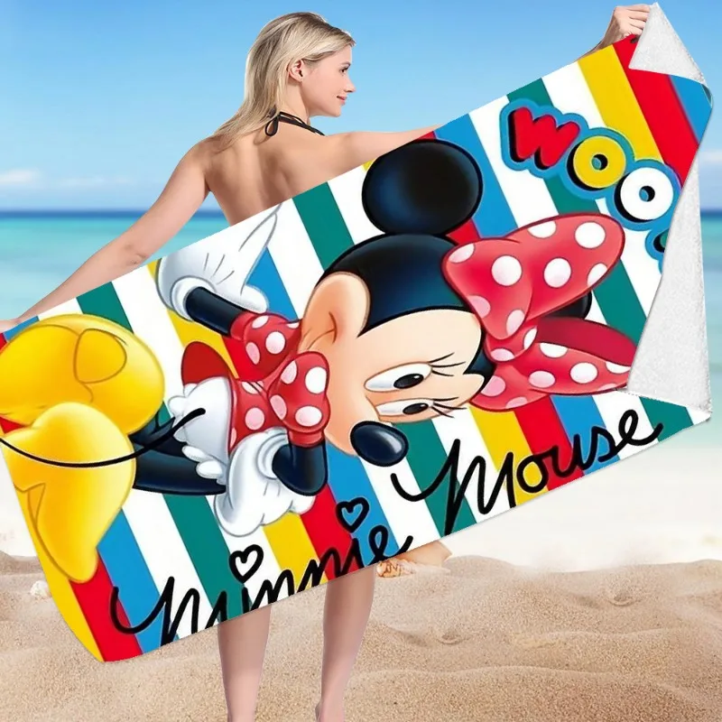 Mickey Minnie Cartoon Beach Towel Anime Mickey Mouse Bath Towel Fluff Absorbs Water Bathroom Child Birthday Gifts Swimming Pool