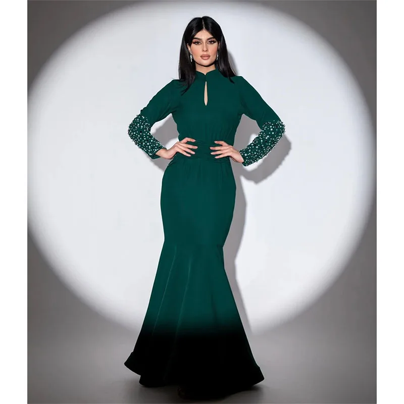 Vintage High V-Neck Formal Evening Dress 2024 Mermaid Beading Satin Prom Gowns Women Party Dresses Wedding Guest Dress