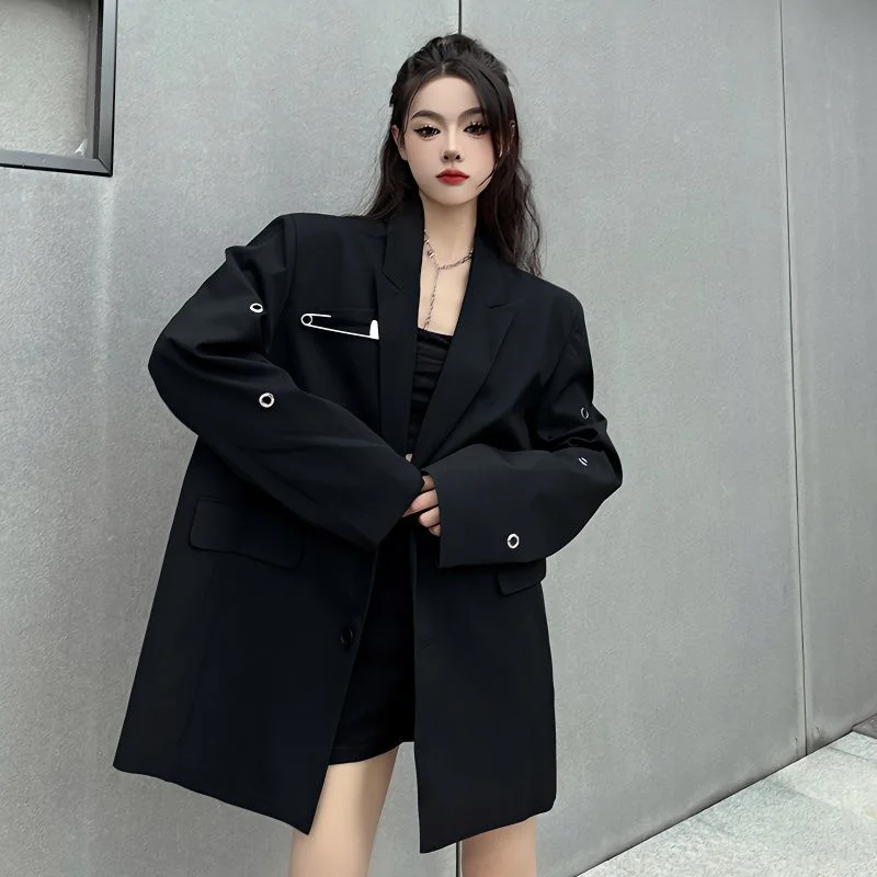 

Женский костюм больших размеров 300 Pou: свободный крой, корейский стиль, ретро-дизайн, верхняя одежда в западном стиле, высококачественный топ