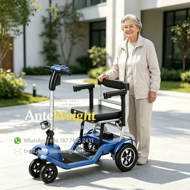 Luxury Ultra-light Brushless Motor Lightweight Foldable Four Wheel Mobility Handicapped Mobility Scooters Lithium Battery