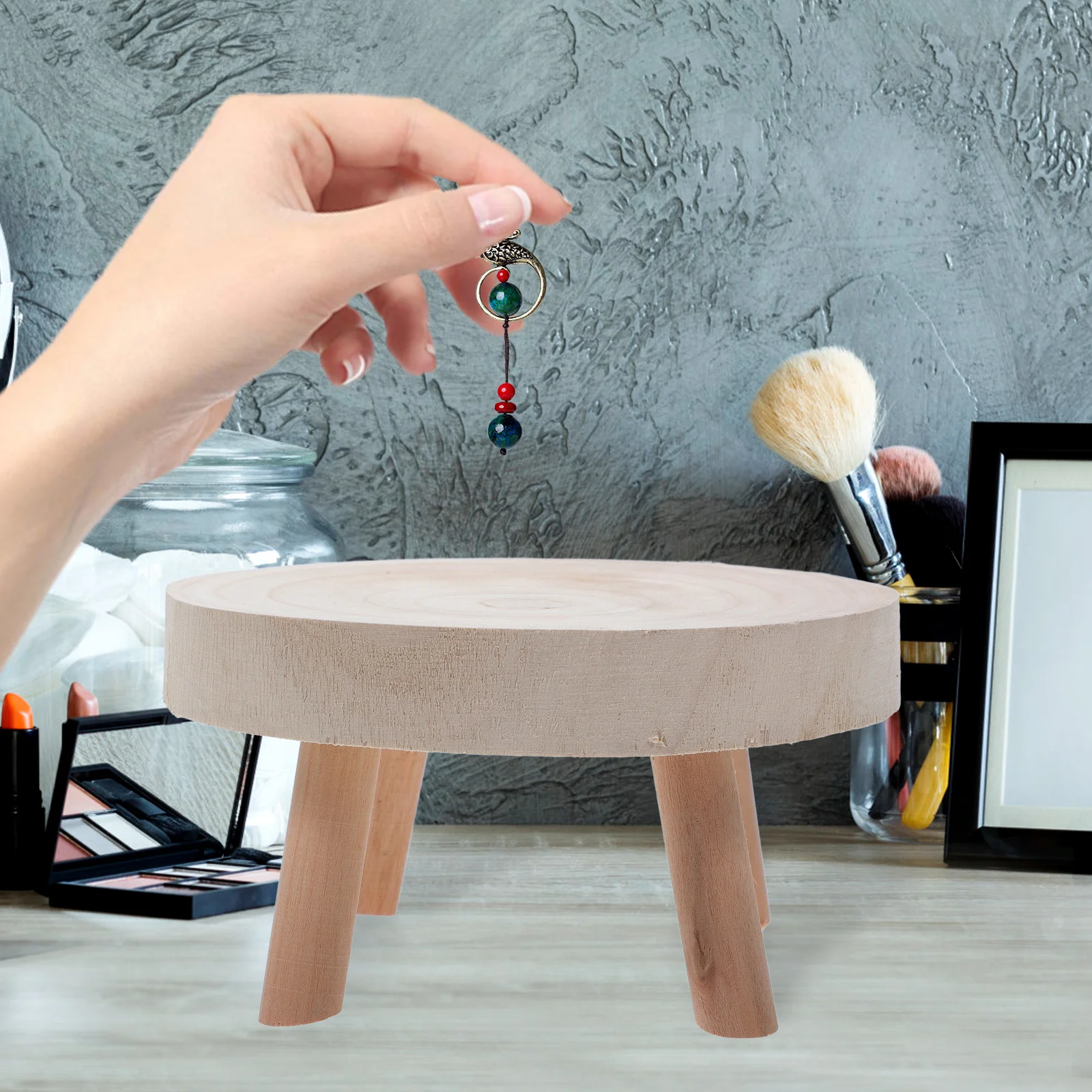 

Wood Plant Stand Mini Wooden Stool Storage Rack Round Planter Flower Pedestal Creative Basin Plant Display Stand Modern Vase