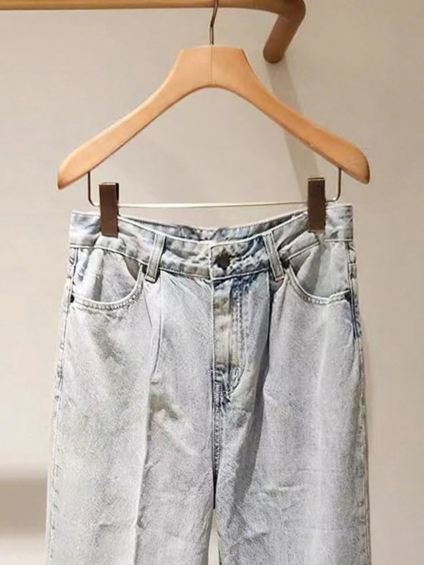 

S Home South Oil High End Women's Faion Casual Straight Leg Jeans High Waist Zipper Pure Color Four Seasons Universal