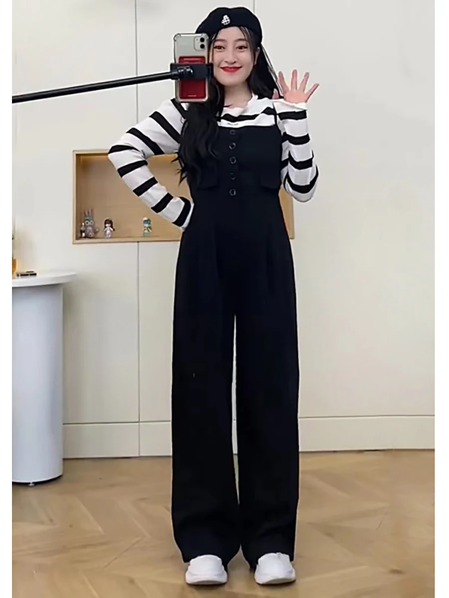 

Женские комбинезоны больших размеров с высокой талией, прямые брюки, скрывающие недостатки фигуры, осенне-зимние, универсальные, облегающие, цельные штаны