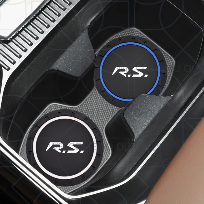 2pcs RS Sport Logo For Rafale Megane Kadjar Arkana Clio Car Badge Water Cup Holder Anti-slip Pad Mat Bottle Slot Coaster Styling view 2