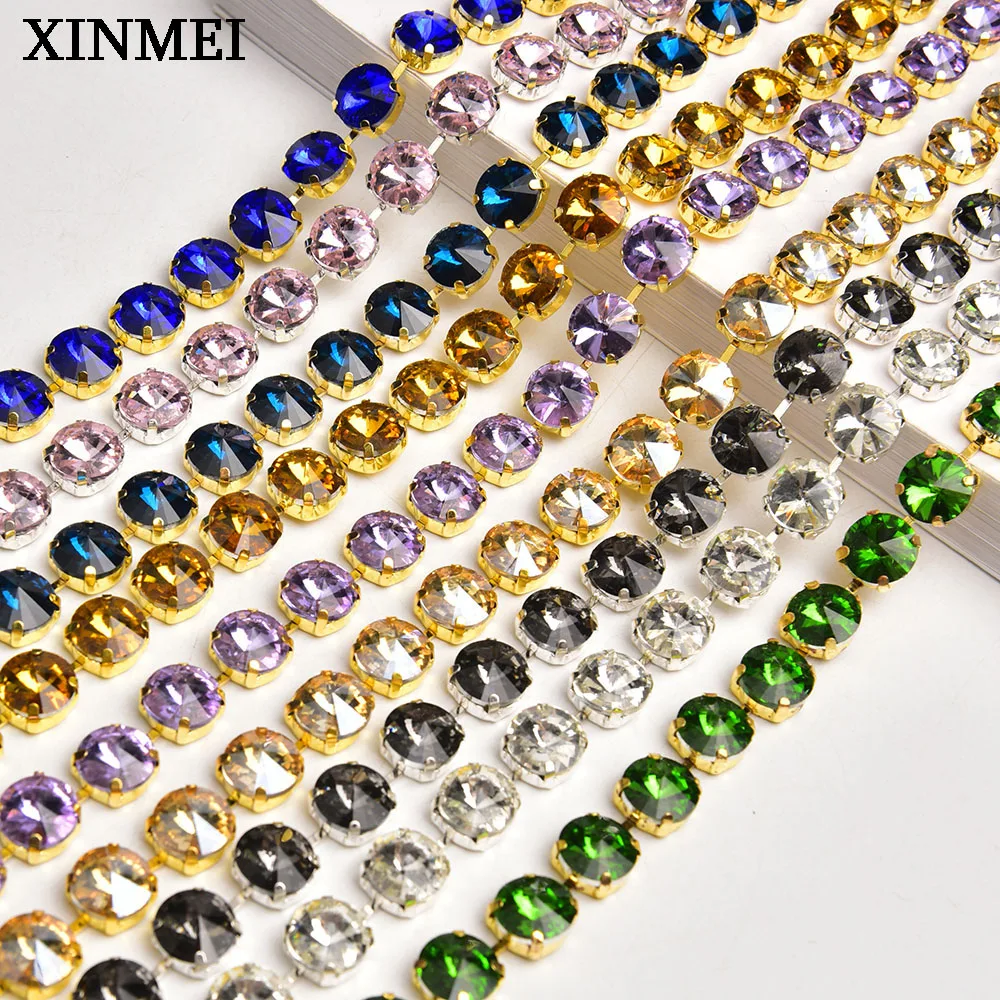 Handmade 12mm Round Satellite Rhinestone Welding Claw Chain Sew on Crystal Trimming DIY Jewelry Clothing Shoe Bag Decoration