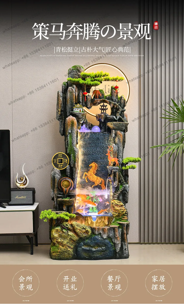 New Chinese rockery flowing water makes money ornament living room lucky water curtain wall landscaping