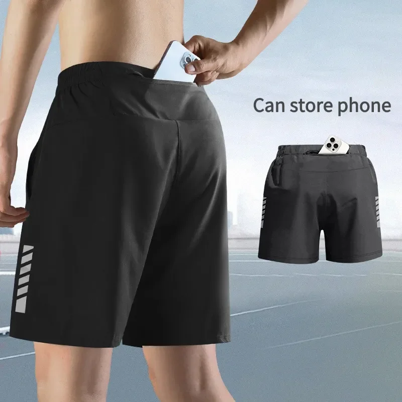 

Мужские шорты для бега, которые можно поставить с задним карманом для мобильного телефона, спортивные специальные летние быстросохнущие брюки с пятью минутами