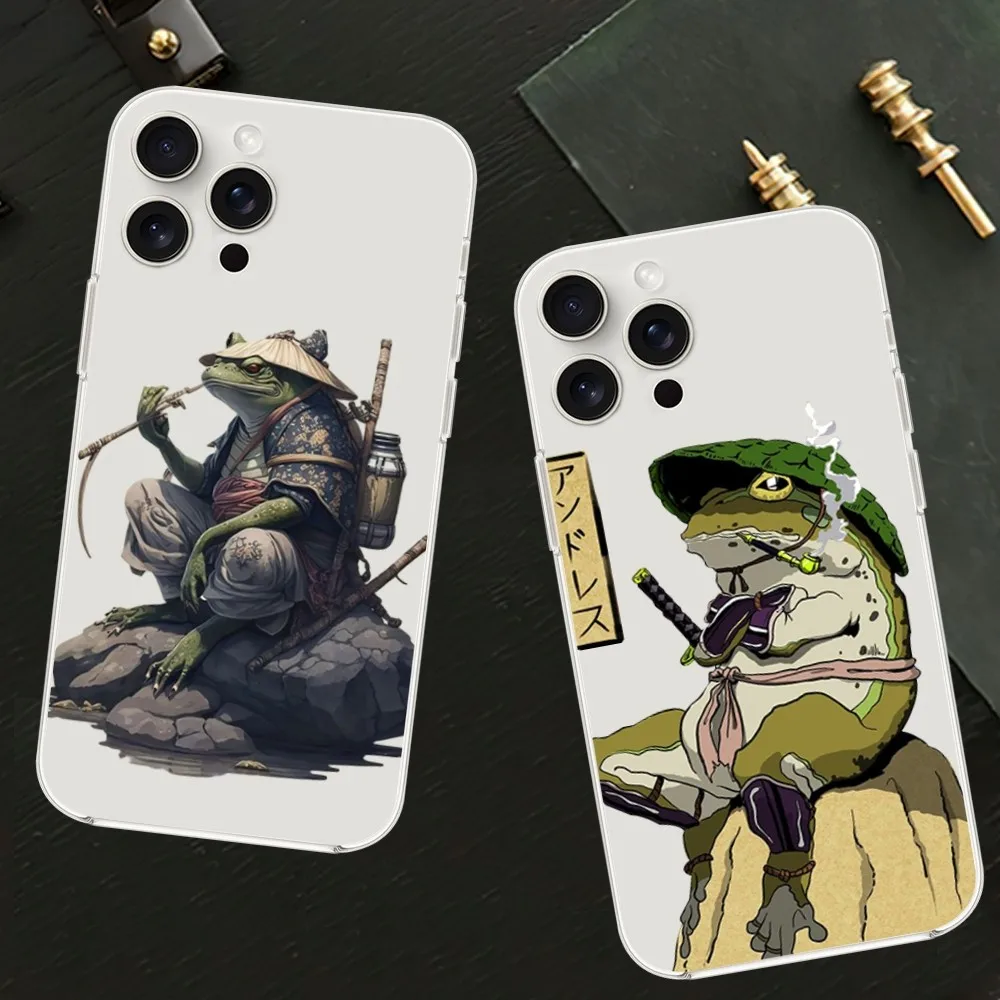 Japan Warrior frog cool Phone Case For iPhone Mini 11 12 13 14 Pro 15 Pro XS Max X Plus SE xr Transparent Shell