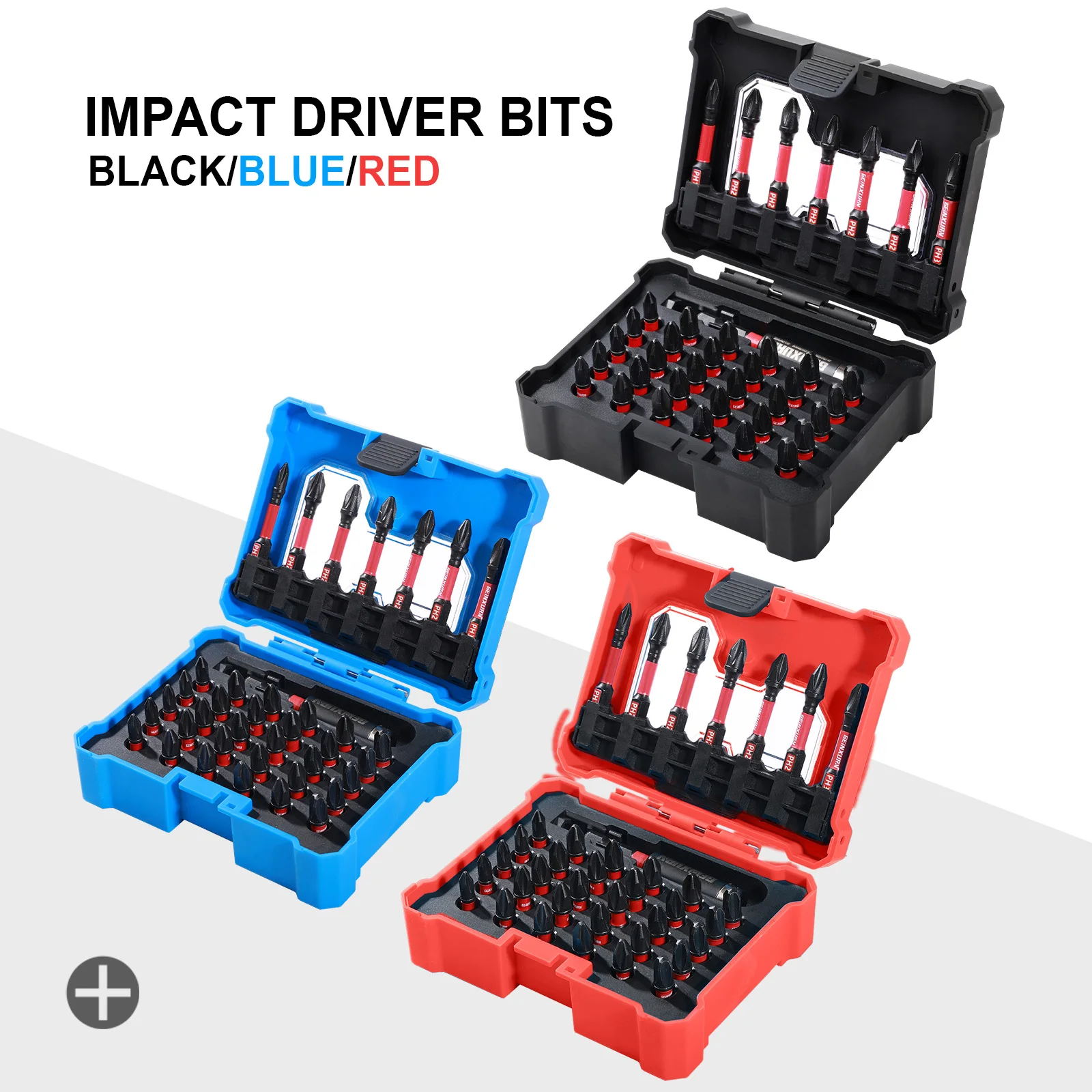 Geinxurn Box Packaged Phillips Screwdriver Bit Set(BLACK/BLUE/RED), S2 Steel Impact Magnetic Power Bit with Impact Bit Holder