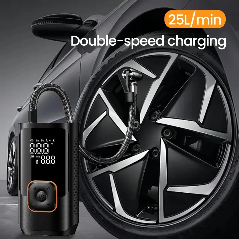 YIJU Car Tire Inflator Air Compressor  150PSI Portable Electric Air Pump For Motorcycle Bicycle Tire 12V Air Filling Pump Tools