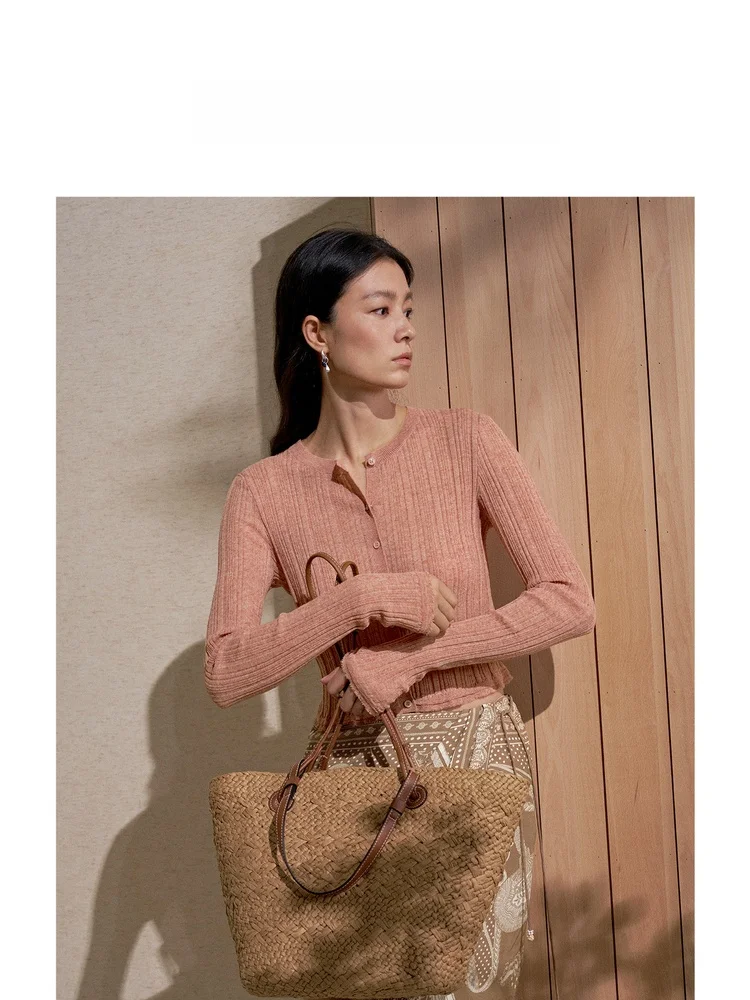 

ZhiZhi Classic Short Knitted Cardigan with Linen Gentle Vacation Slim Fit Women's Citywalk Commute Shopping Beachwear