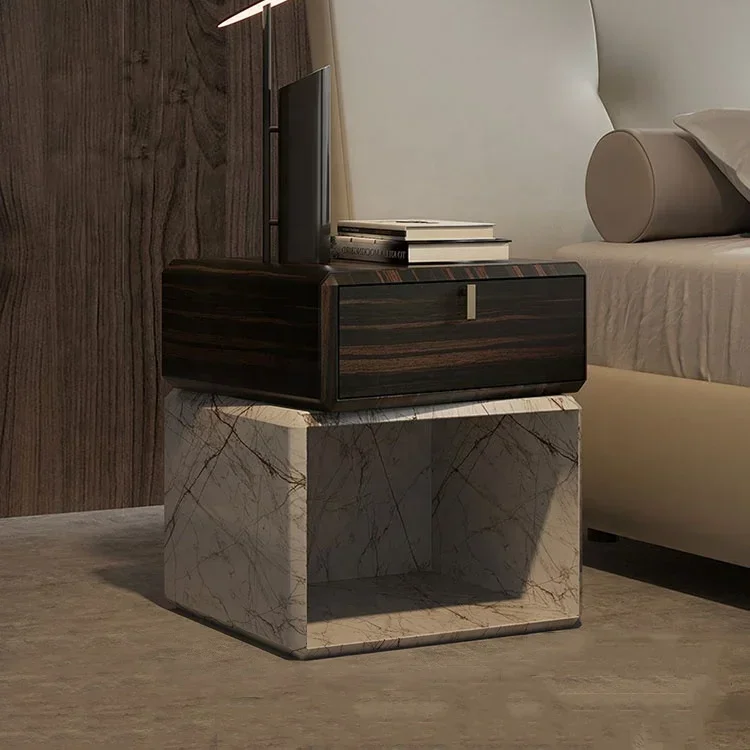 

Modern Bed Side Table Top Wooden Natural Marble Night Stand Luxury Bed Side Table