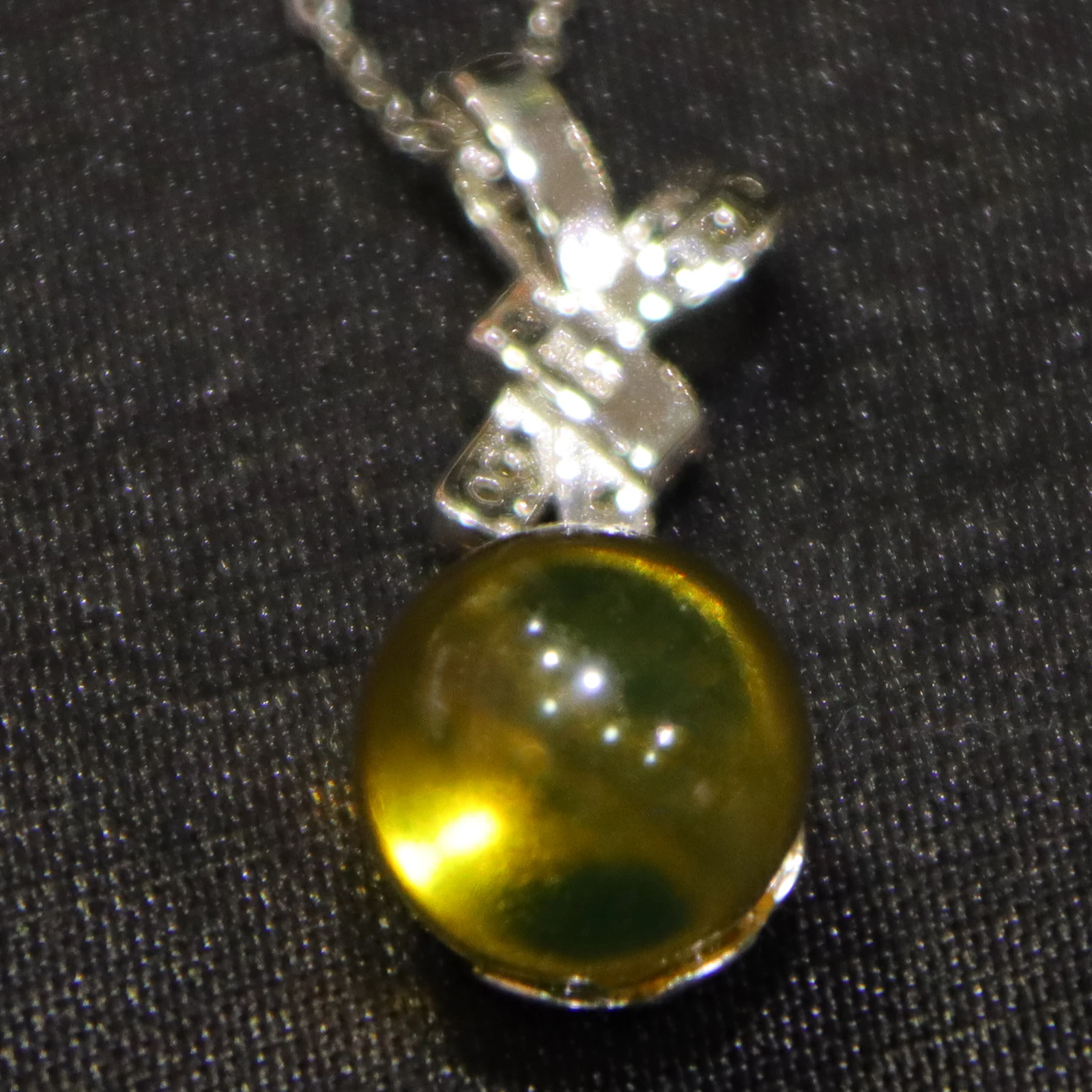 Natural Mexican Blue Amber Sterling Silver Bow Tie Pendant with 10mm Round Bead Necklace