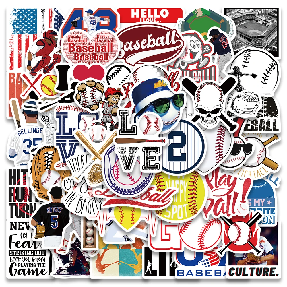 52pcs Vinyl Laptop Decals Cartoon Baseball Sport Stickers For Luggage Guitar Phone Notebook Skateboard Waterproof Graffiti