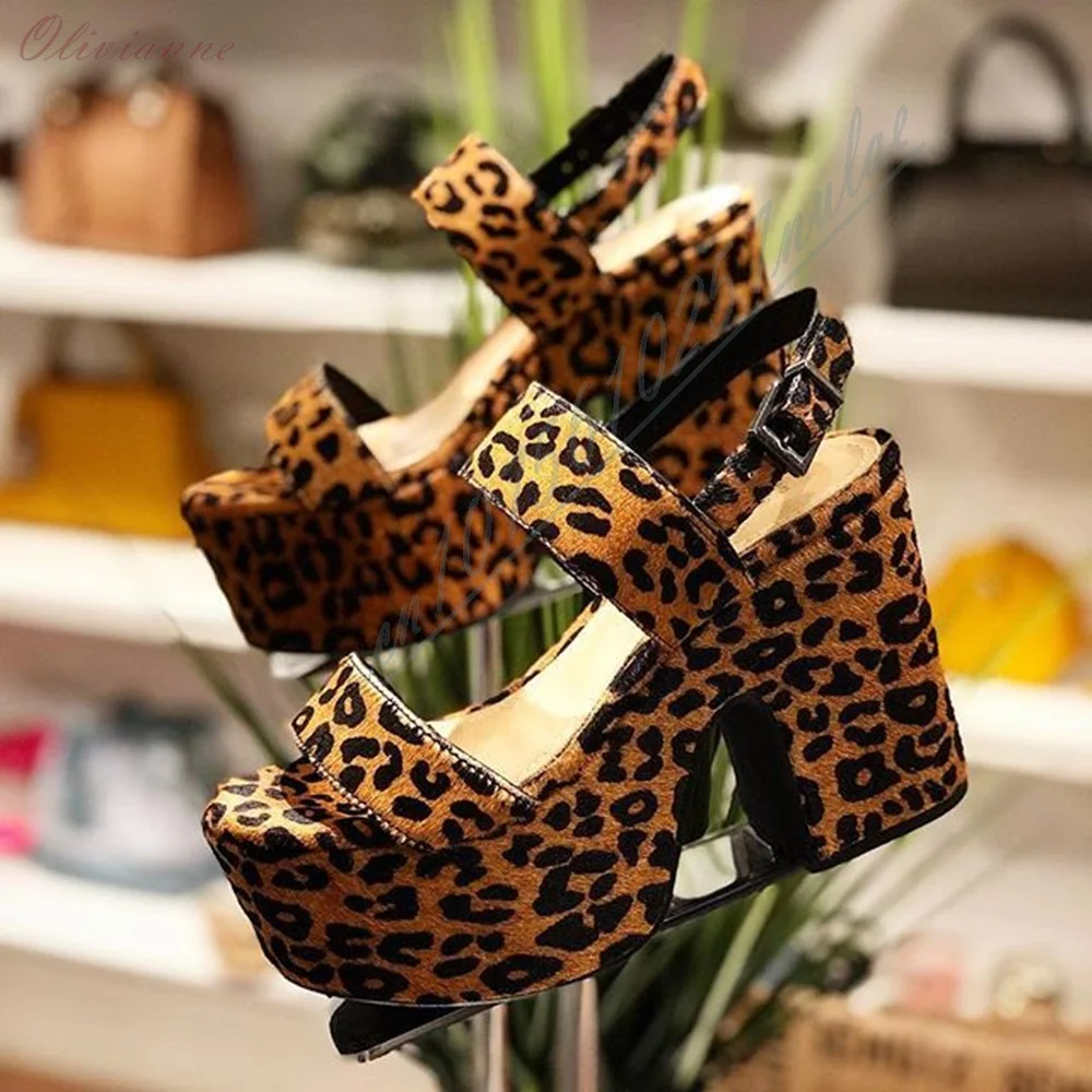 Hot Leopard Print Platform Block Heel Sandals Multi Thin Straps Ankle Buckle High Heel Party Shoes for Women 2026 Para Mujere