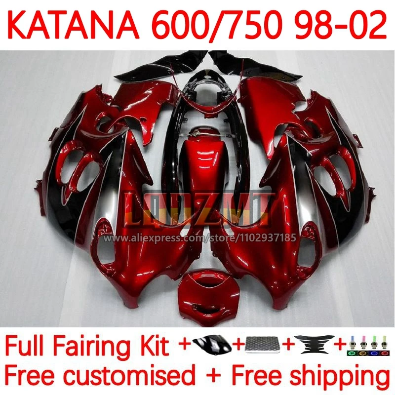 Wine Red Body For SUZUKI KATANA GSXF 750 600 GSXF750 GSXF600 1998 1999 2000 2001 2002 GSX600F 98 99 00 01 02 Fairing 92No.0