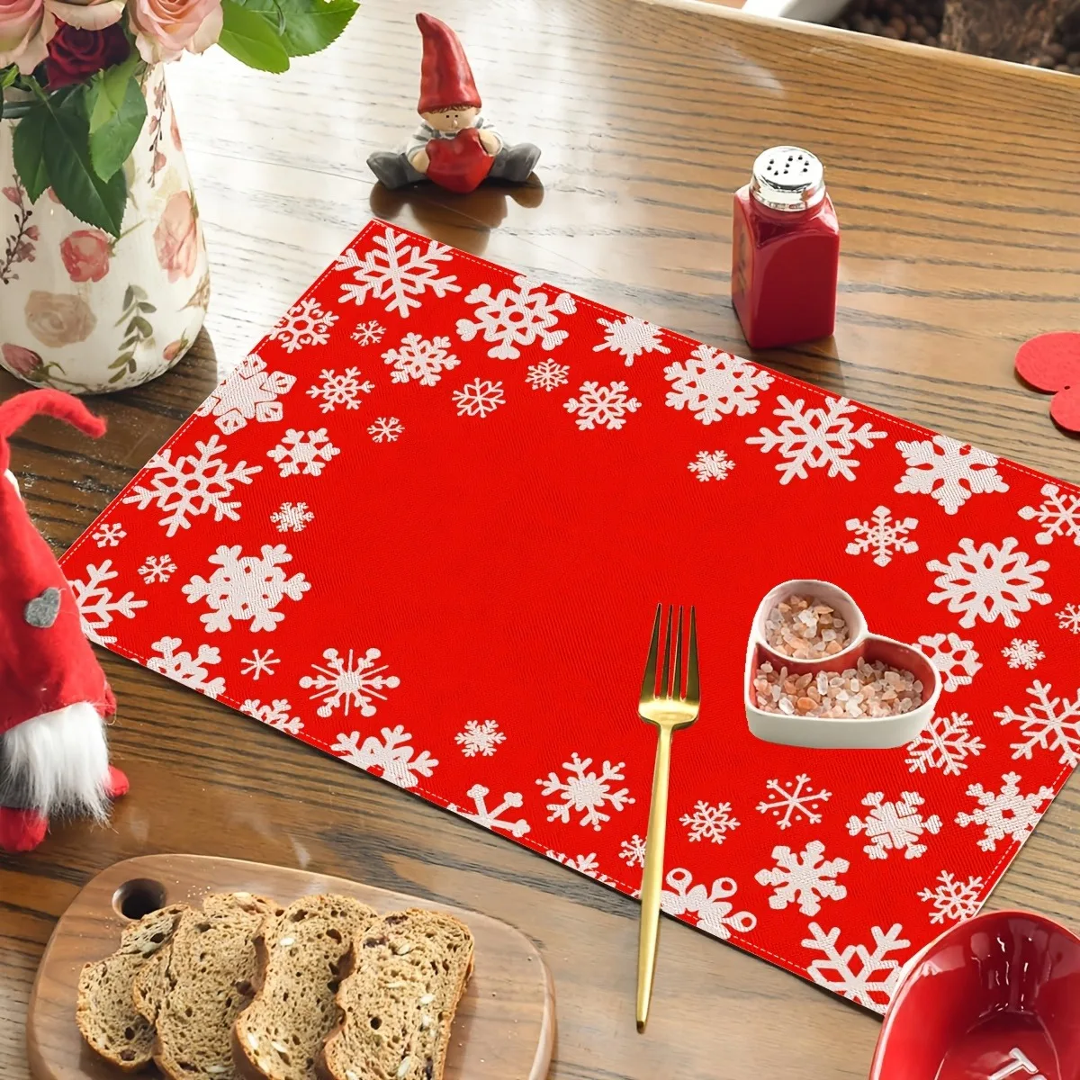 Xmas Border Placemats Table Mat Assorted Snowflake  Print For Dining Table Decor Cheerful Seasonal Home Accessories 4/6/8pcs