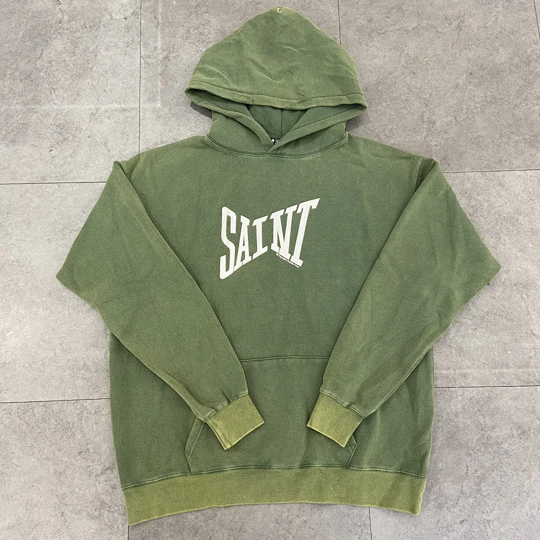 2026 Saint Fleece-lined loose Women Men hoodie vintage washed basic letter print Men Cotton Hoodie Pullover