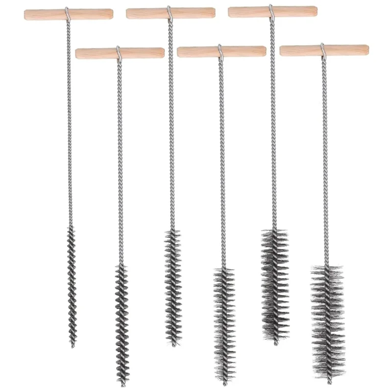 

6-Pack Drill Hole Cleaning Brush Set Cleaning Brush Stainless Steel With Wooden Handle For Hammer Drills-AT64