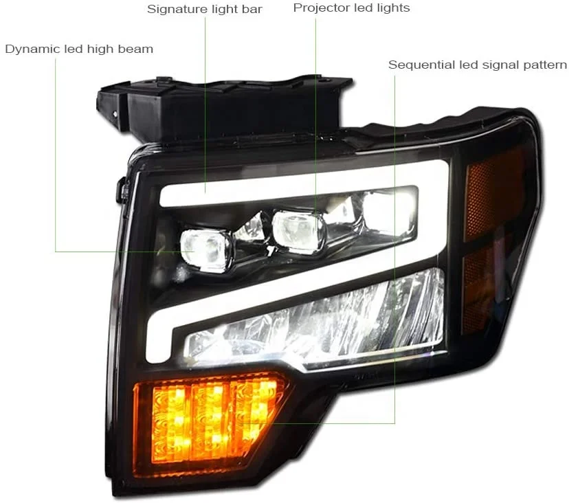 

Carlight for 2009 2010 2011 2012 2013 2014 Ford F150 Pick up Full LED Headlights Headlamp Black