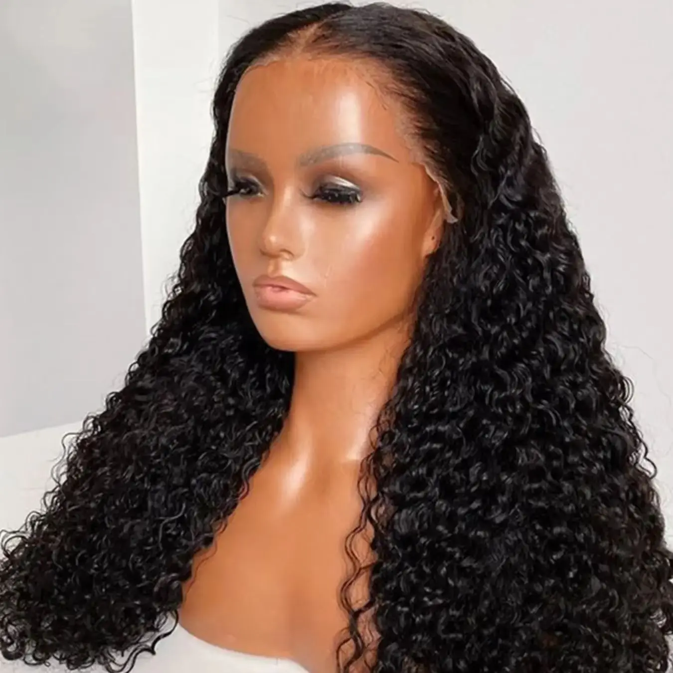 

Soft Natural Black Glueless 26inch 180Density Long Kinky Curly Deep Lace Front Wig For Women With Baby Hair Preplucked Daily
