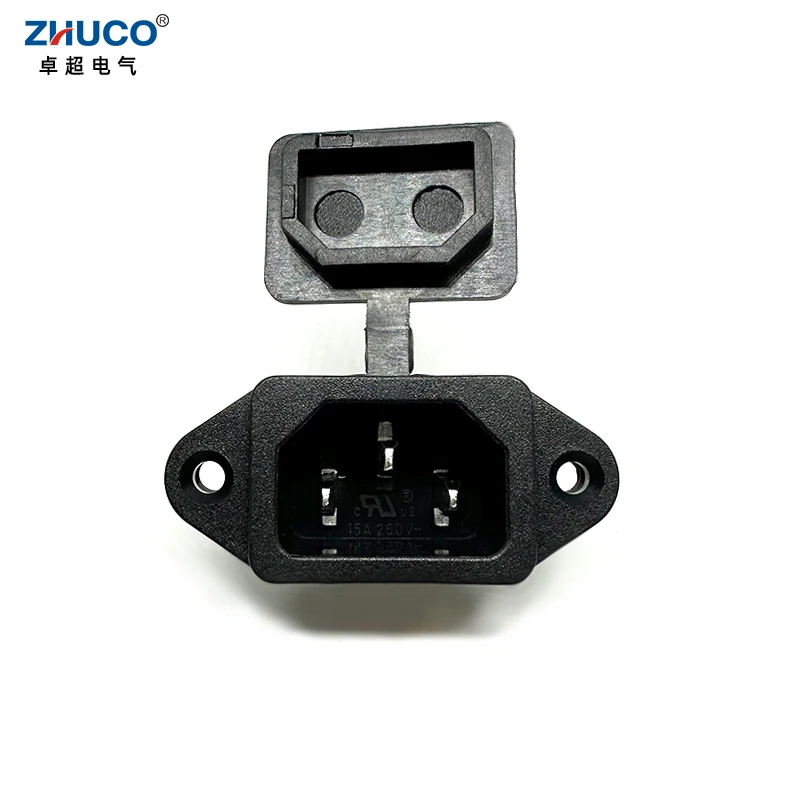 1PC LZ-14-1-01 3Pins IEC320 C14 Plug Connector10A 250V AC Electrical Panel Mounted Power Socket With Waterproof PVC Cover