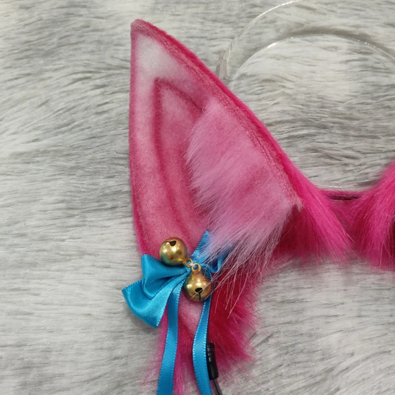 Ahri Cosplay LOL New version Handmade Spirit Blossom Nine Tailed Fox Ear Headband CK Side clips Cos Headdress Accessory