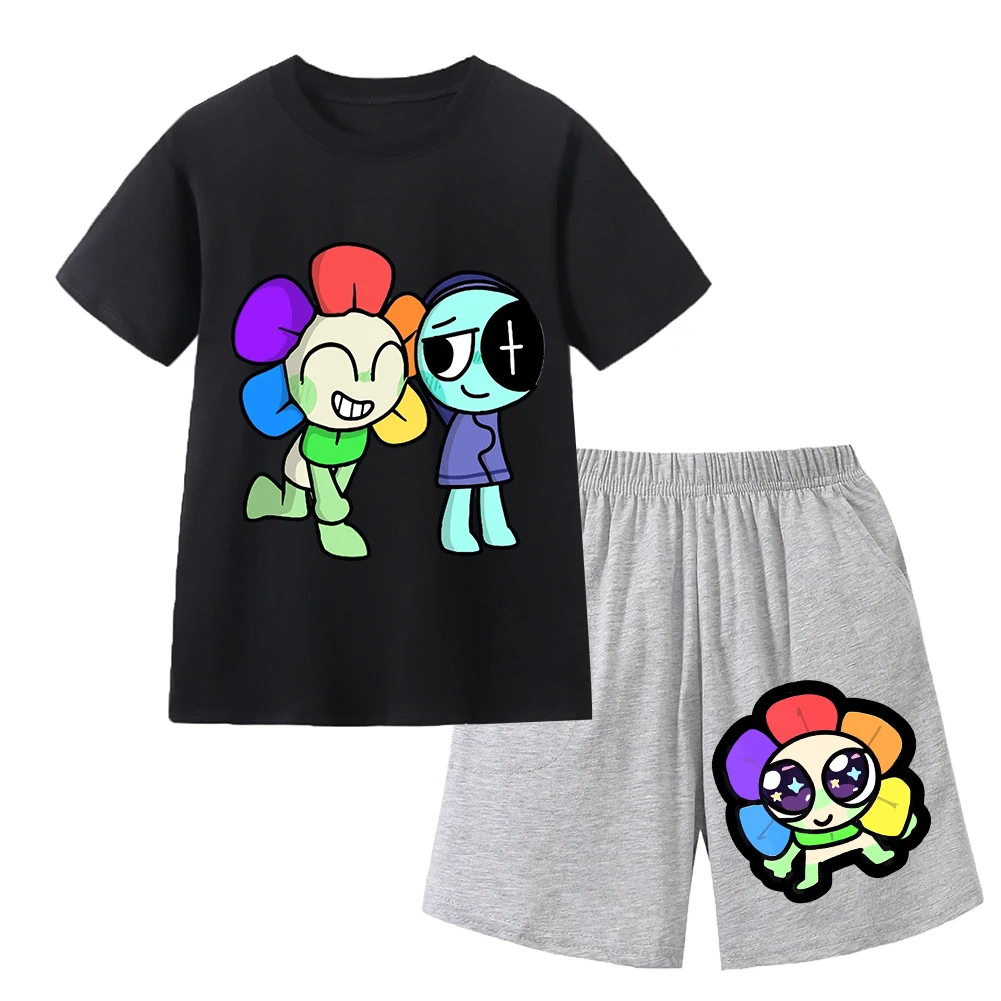 Girls Dandys World T-Shirt Set Kids Cartoon Cotton O-Neck Tees Suits Anime Game Short Sleeve + Pants 2pcs Boys Tops Gifts