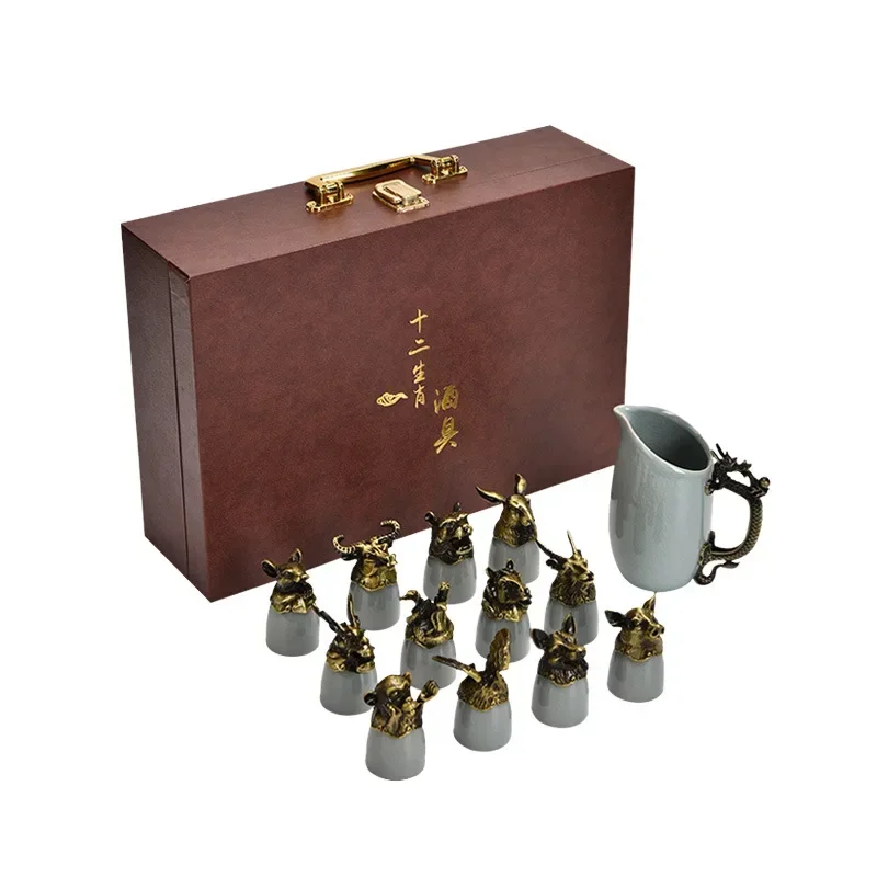 Traditional Chinese Zodiac Sake Set, Baijiu Cup, Wine Separator, Ceramic Liquor Bottle, Sake Kettle, Business Gift