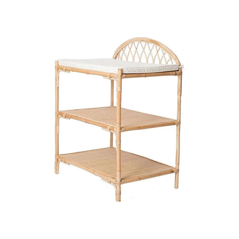 

Nordic Rattan Shelf Multi-Layer Floor-Standing Rack B & B Small Apartment Natural Real Rattan Bookshelf Movable Storage