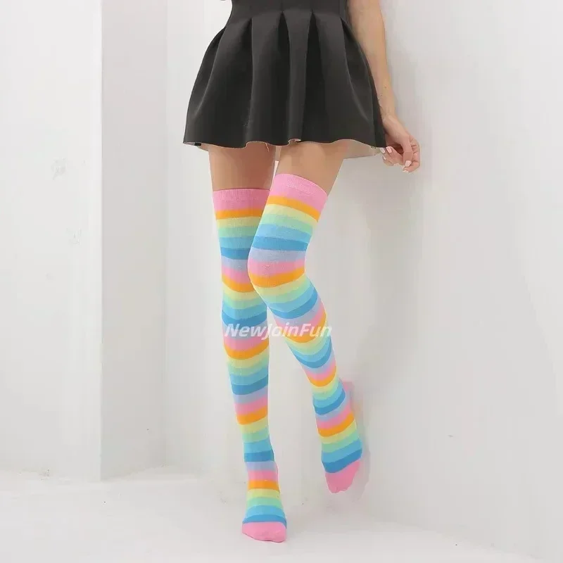 

Women Cosplay Fashion Show Sock Rainbow Striped Hosiery Long Cotton Stockings Women's Knee-length Cotton Socks