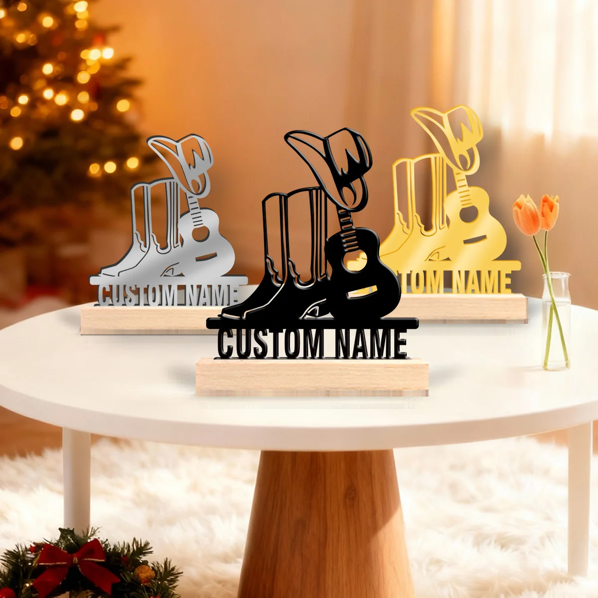 1pc personalized metal desktop decoration, customized content, denim music style decoration ornament, desktop ornament