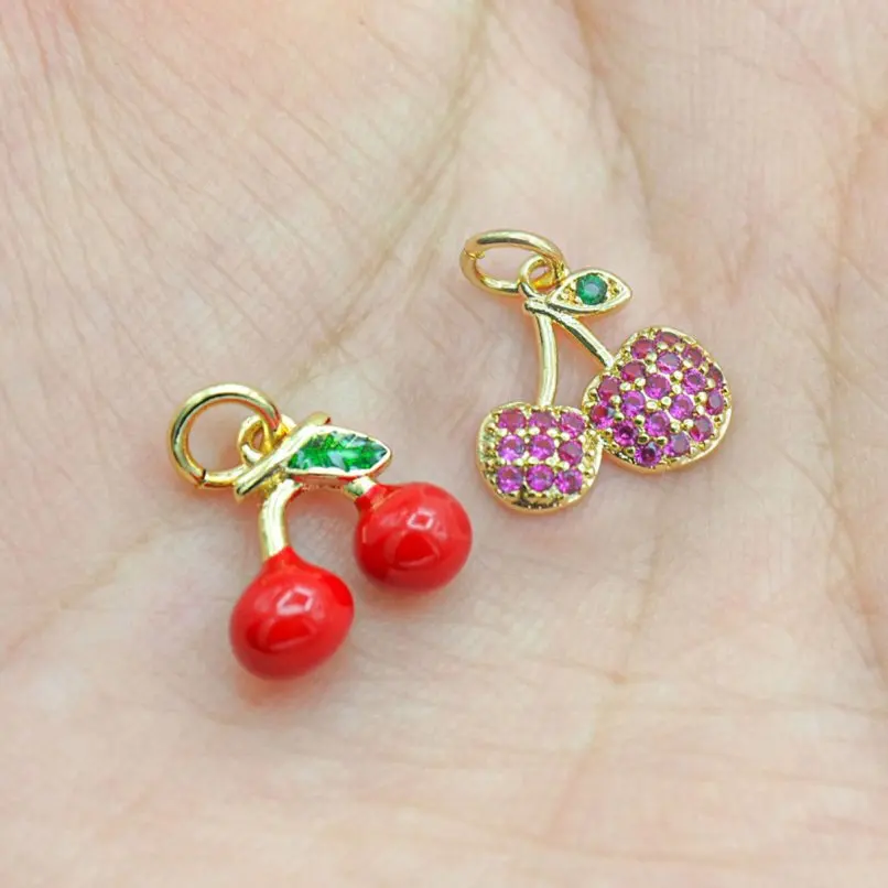 

2Pcs Plant Cherry Pendant Charms Gold Color Enamel Copper Approx 12x14mm Jewelry Special Gift For Women