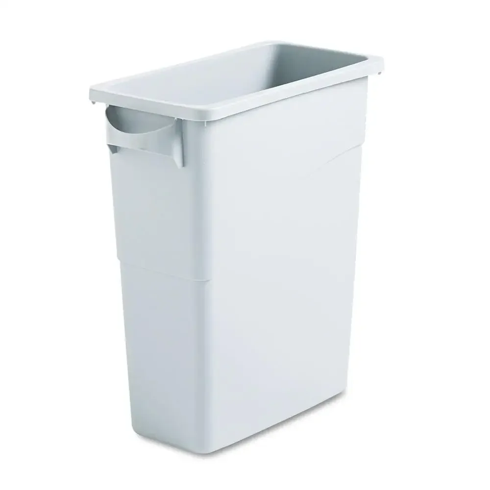 Versatile Slim Jim Waste Container Plastic 16gal Handles Light Gray Commercial Use