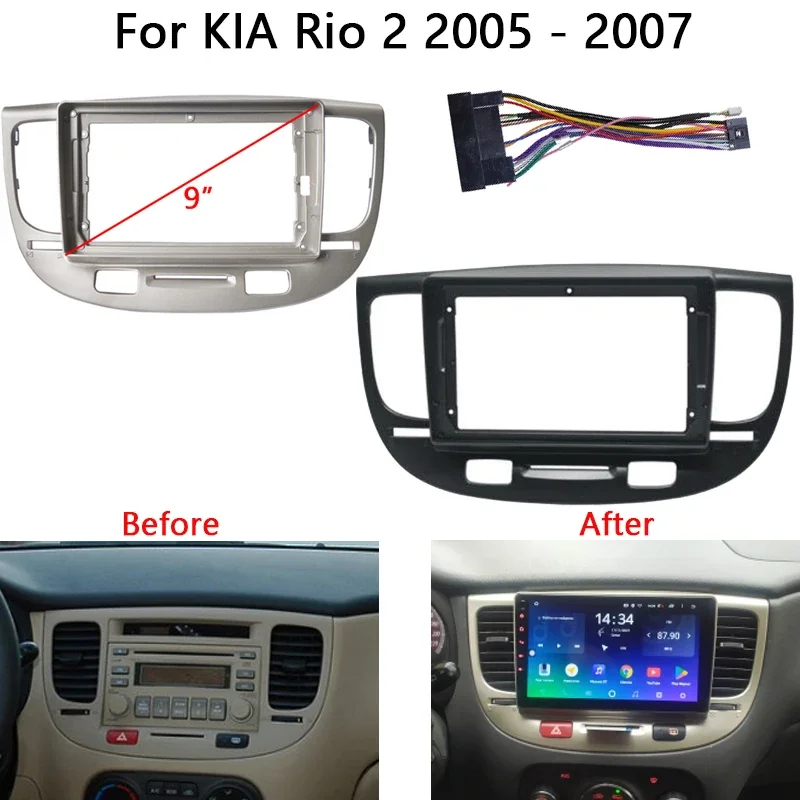 

2Din 9-дюймовый автомобильный радиоприемник android для KIA Rio 2006-2007, комплект отделки панели стереосистемы, рамка приборной панели, DVD, GPS, Mp5 с кабелем