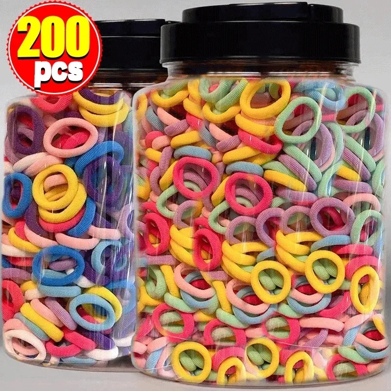 100/200 sztuk kolorowe podstawowe nylonowe gumki do włosów dla dziewczynek kucyk Hold Scrunchie gumka dla dzieci podstawowe akcesoria do włosów