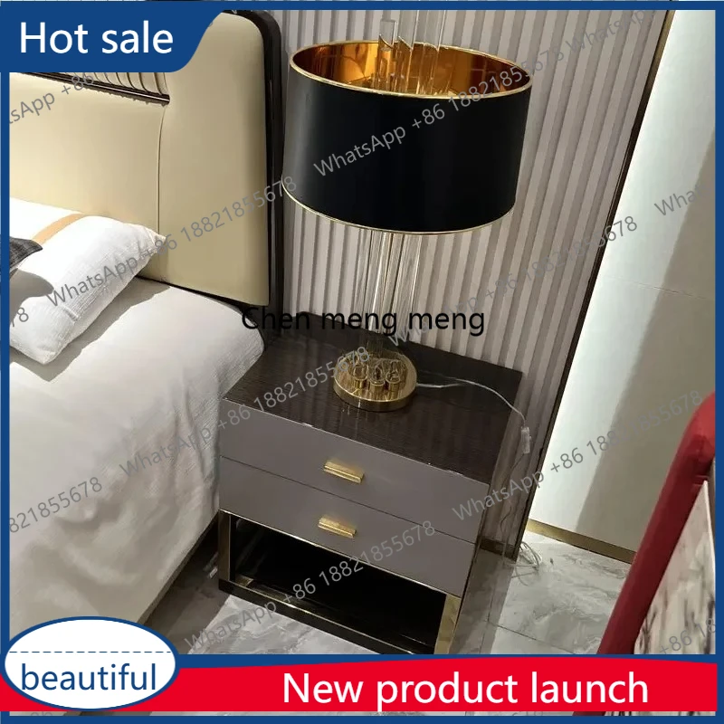 

A55 Italian light luxury solid wood bedside table stainless steel decorative bedroom storage cabinet