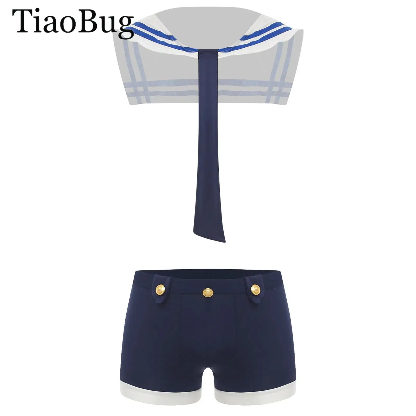 

Men Sailor Cosplay Costume Collar with Necktie Bulge Pouch Boxer Shorts Xmas Halloween Adult Navy Sailor Captain Suit Uniforms