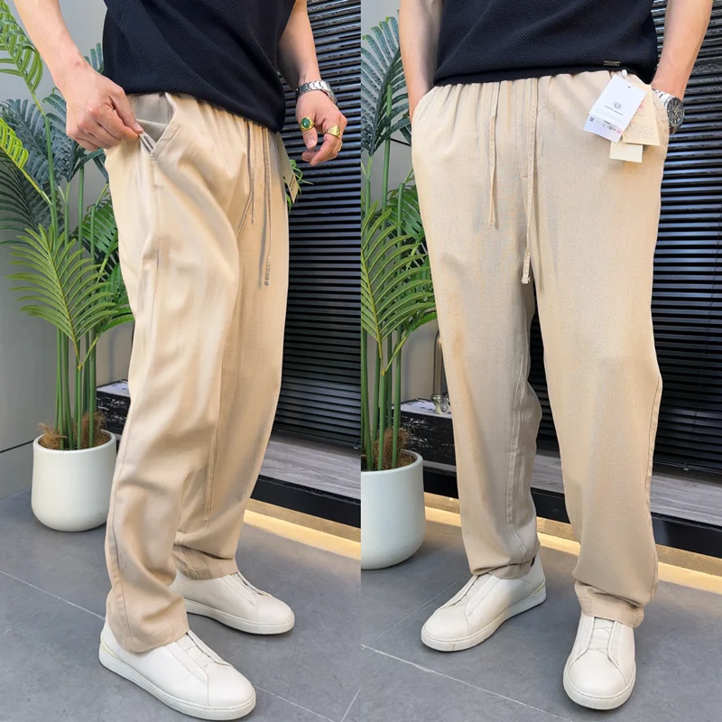American High-End Men's Vintage Casual Pants Spring Summer Soft Breathable Moisture Wicking Versatile Washed Linen Cotton