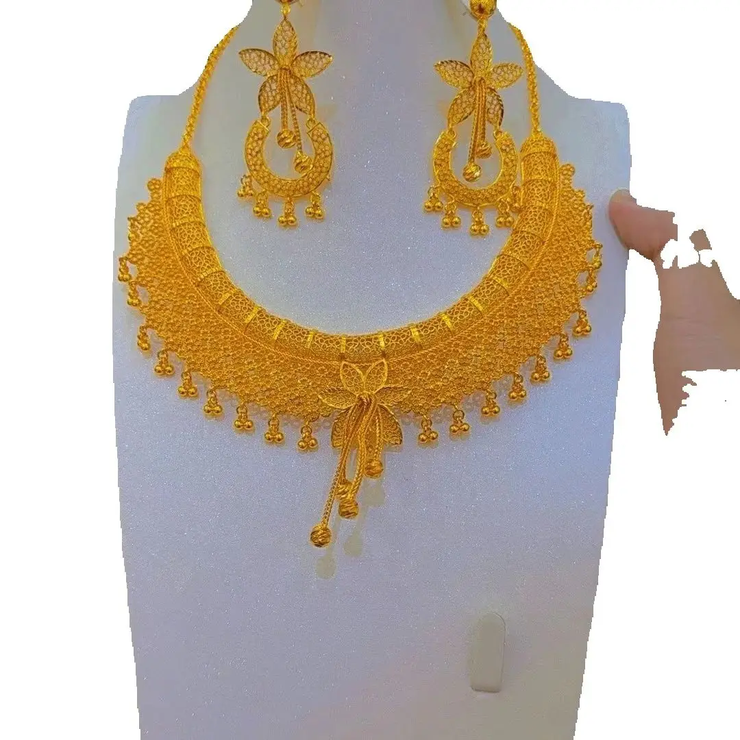 

New European French 24K Gold Plated Necklace Earrings Engagement Party Women's Jewelry Set YY10664