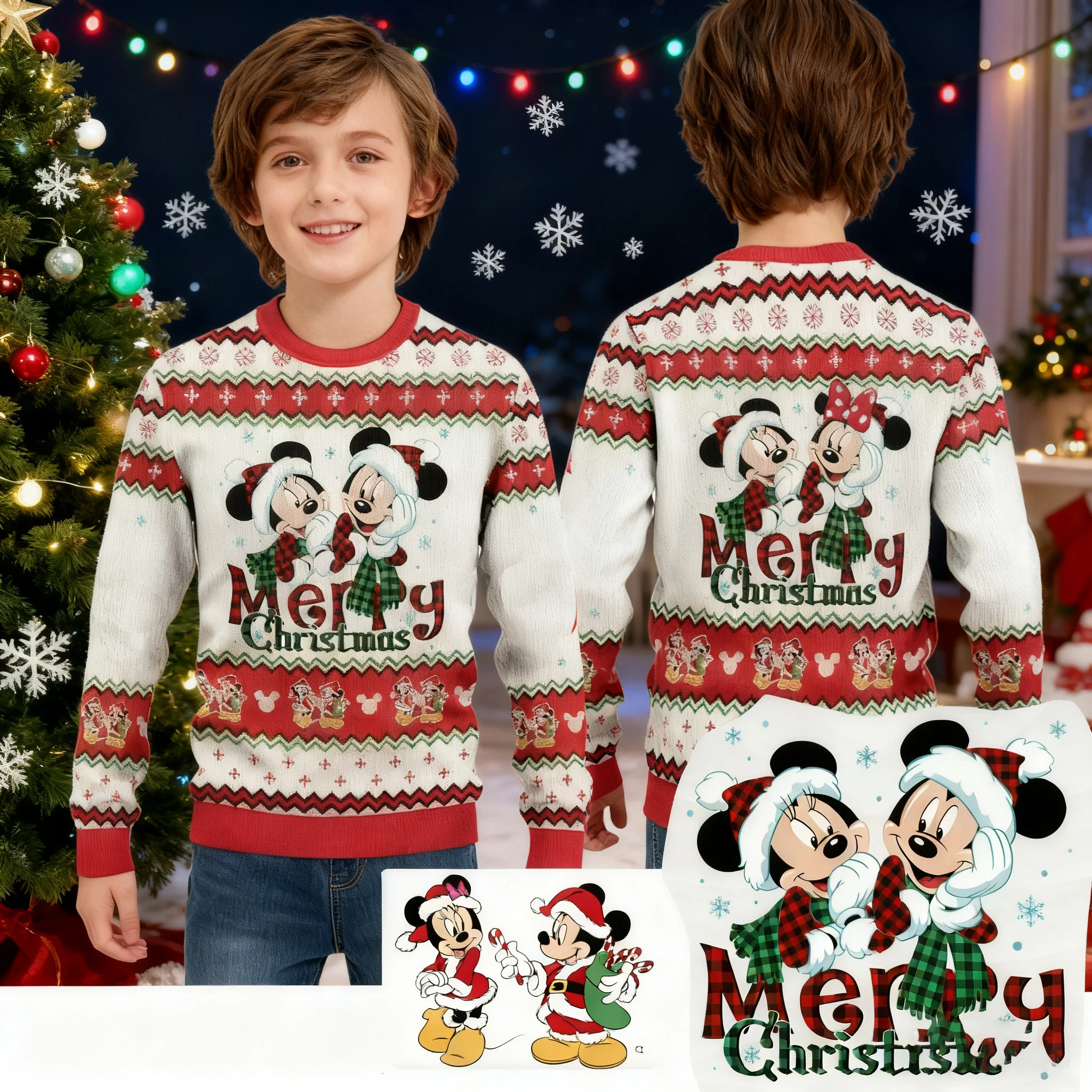 

Рождественский детский свитшот с Микки и Минни, топ с длинными рукавами и принтом, повседневная одежда для домашних вечеринок, осенне-зимний топ для мальчиков и девочек