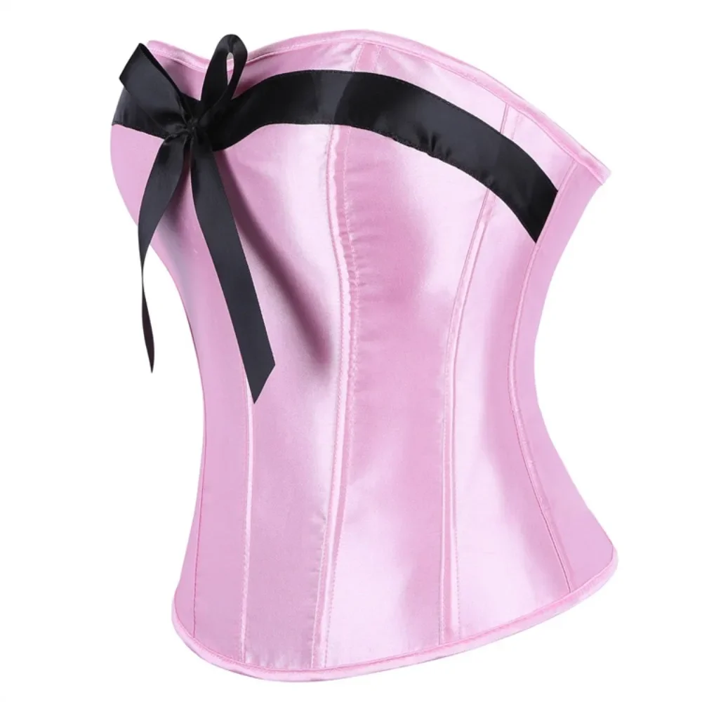 

Розовый атласный корсет-бюстье Overbust без бретелек с боковой молнией, облегающий талию, женский корректирующий топ