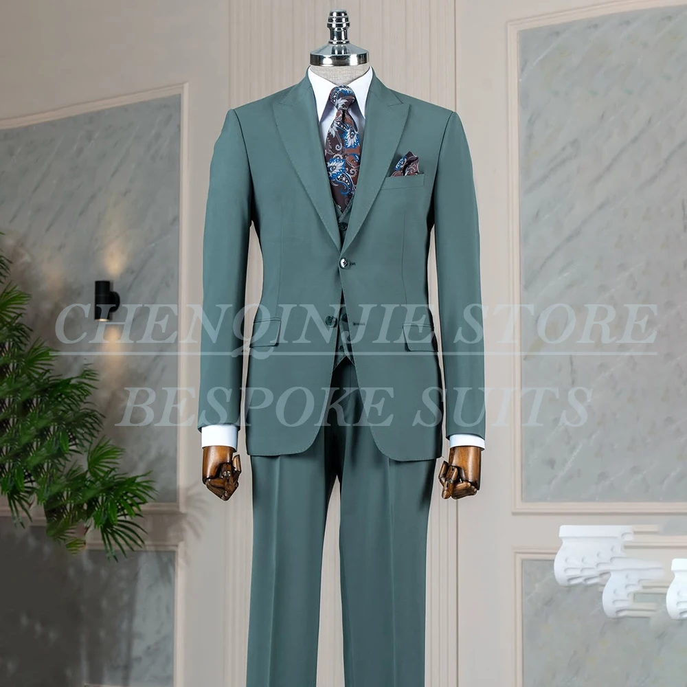 

Wedding Men's Suits 3 Piece Jacket Pants Vest Elegant Single Breasted Peak Lapel Slim Fit Male Clothing Customzied Sets Costume