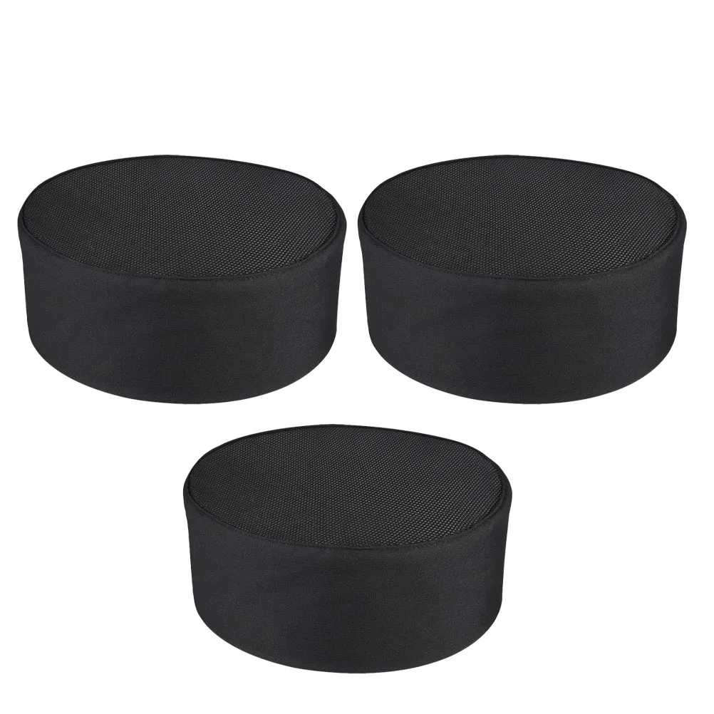 3pcs Black Chef Hat Breathable Mesh Kitchen Cap Unisex Durable Adjustable One Size Fits Most Cooks Bakers Catering Schools Chef