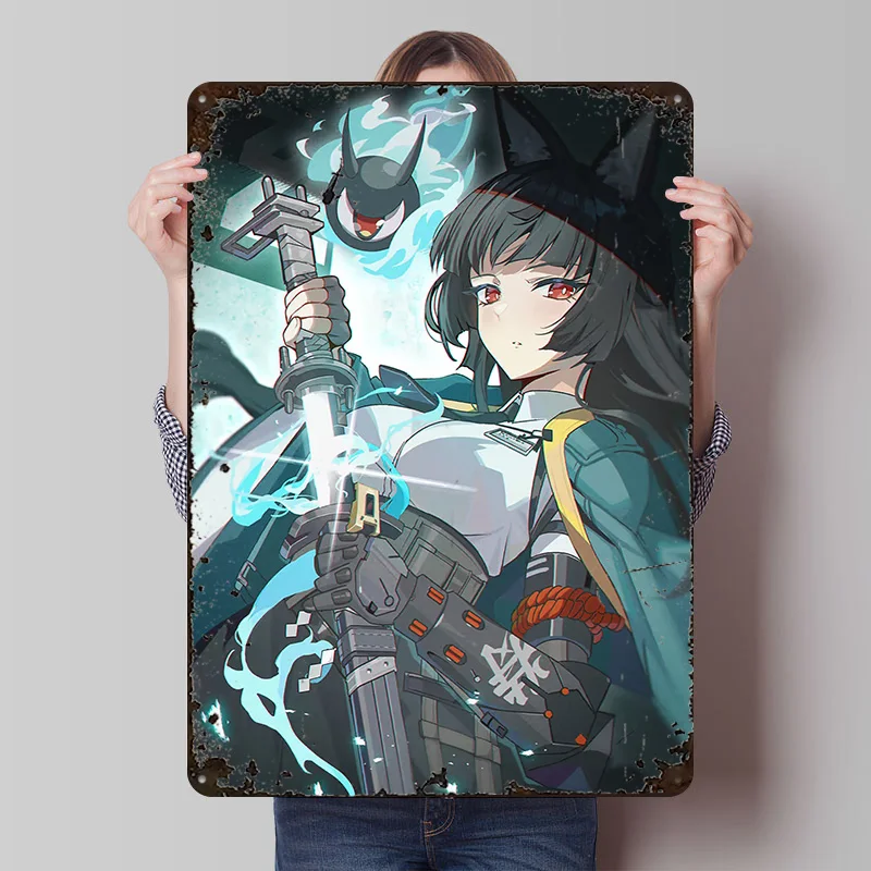 Hoshimi Miyabi Zenless Zone Zero Poster Customized Wall Art Vintage Metal Signs Retro Tin Plaque for Man Cave Bedroom Decoration