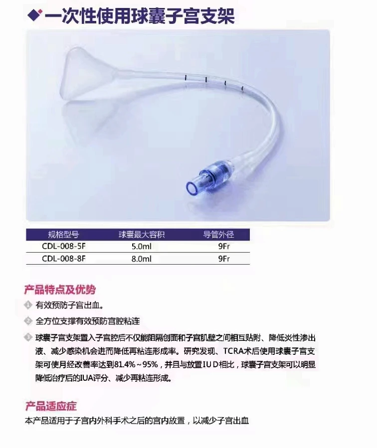 Disposable balloon uterine stent, uterine cavity hemostatic triangular packing dilation catheter