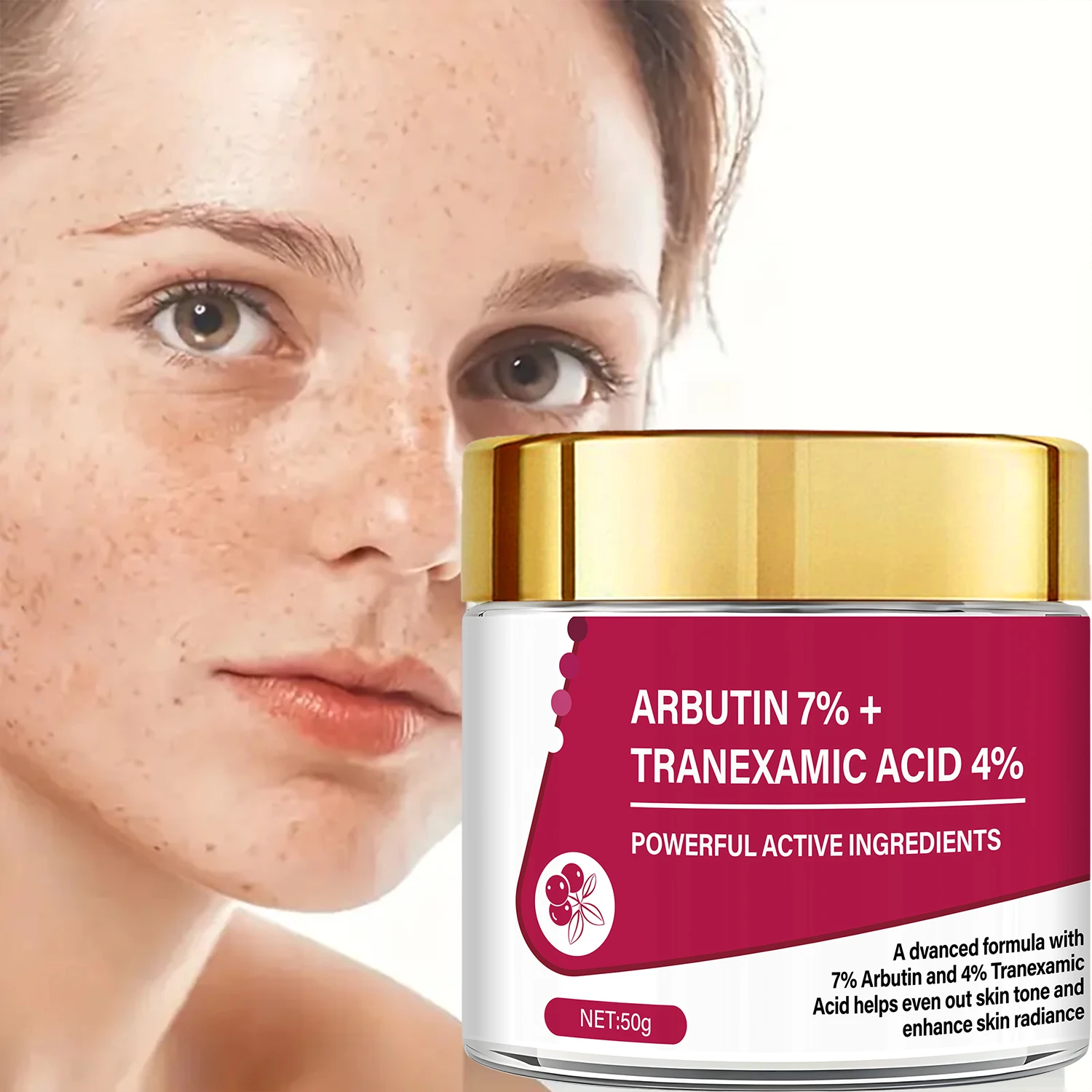 Poderoso Soro Ativo: 7% Arbutina; 4% Ácido Tranexâmico Vitaminas A, B, C; Ácido Kójico; Niacinamida. Até mesmo o tom da pele; aumenta o brilho
